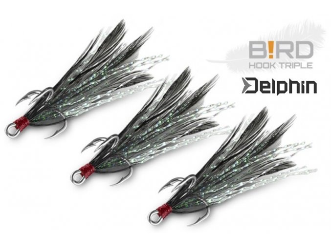 Delphin B!RD Hook TRIPLE 3ks - trojháčky/černá pírka