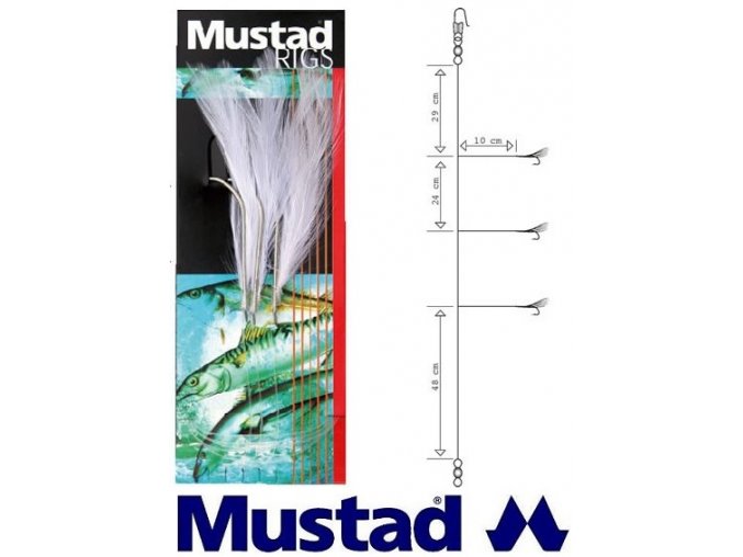 Mustad mořský návazec White Cod Feather Trace T14 - 3 ks