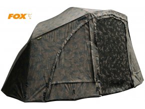 Rybářské brolly FOX 60 Brolly Ven-Tec Rpistop System Camo s odolnou deštníkovou konstrukcí, nepromokavým pláštěm s vodním sloupcem 20000 mm, vnitřním parním štítem, podlážkou, variabilním Full Front předním panelem se 3 variantami použití a 4 bouřkovými tyčemi.