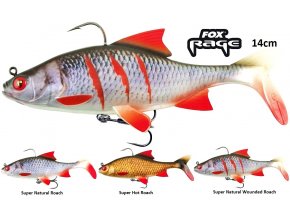 Gumové nástrahy FOX Rage Replicant Roach s realistickým barevným zpracováním 14 cm plotice, perfektním chodem a vysoce kvalitními háčky, které jsou pro vláčecí nástrahy na candáty, štiky, sumce a další dravé ryby nezbytné.
