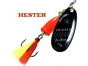 Hester Fishing rotační třpytka Bell Fly Black Scales W Yellow/Orange