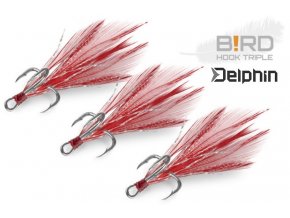 Delphin B!RD Hook TRIPLE 3ks - trojháčky/červená pírka