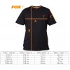 Tričko FOX Collection Black/Orange T-Shirt - tabulka velikostí