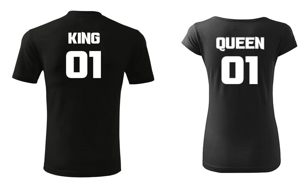 Trička pro páry King a Queen potisk na zádech (černá) Dámská velikost: XS, Pánská velikost: XS
