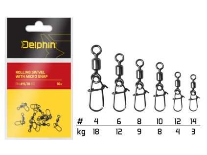 Delphin Obratlík s Karabinkou Rolling Swivel With Micro Snap 10 ks