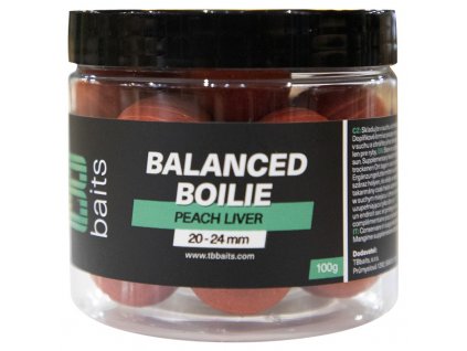 TB Baits Vyvážené Boilie Balanced + Atraktor Peach Liver 100g 20 24mm