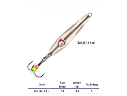 Třpytky pro lov pod ledem 12 / 4.4cm / 4.3g - ZLATÁ trojhák - 5 ks