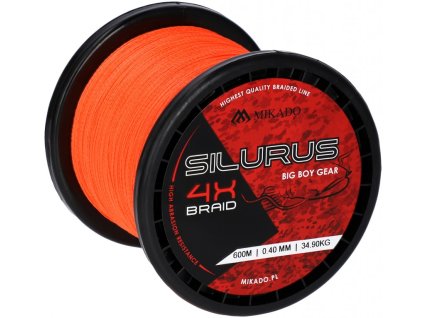 Pletená šňůra - SILURUS 4 X BRAID Fluo oranžová 600M 0.40mm / 34.90kg