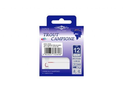 Navázané háčky - 10ks - TROUT CAMPIONE vel. 10 / 0.16 - 60 cm / červený