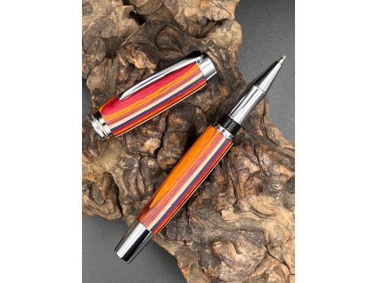 Dřevěné kuličkové pero WoodenFish L - barevná dýha stříbrné