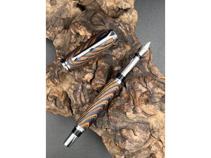 Dřevěné plnící pero WoodenFish S - barevná dýha stříbrné