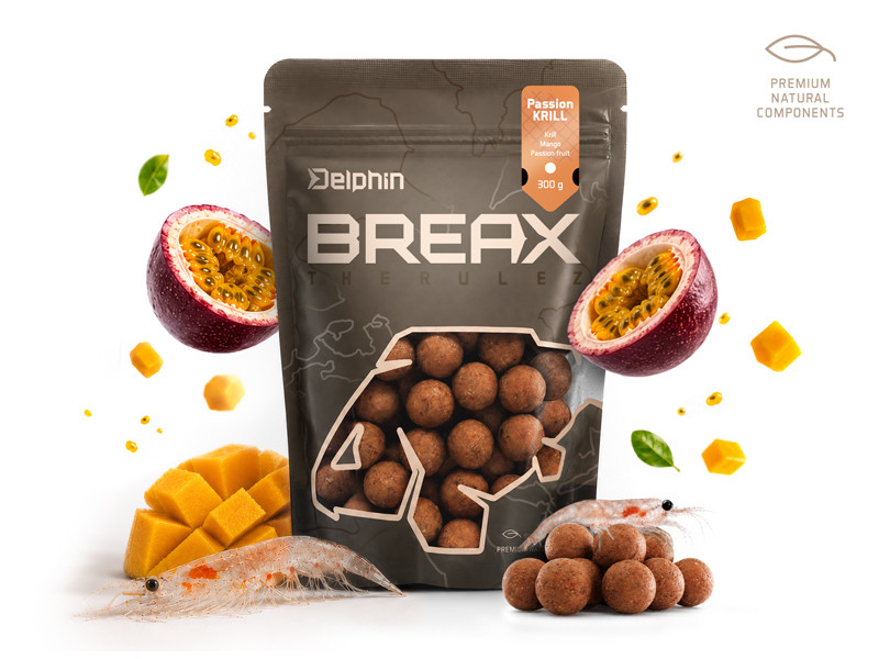 Boilies Delphin BreaX / PassionKRILL – Krill & Mango Krill-Mango, 300g, 20mm