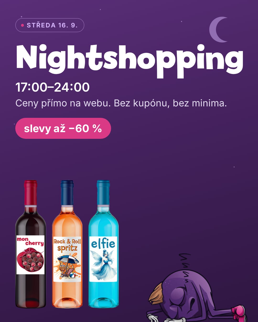 Nightshopping – středa 16. 9. 17:00–24:00, slevy až −60 %, bez kupónu a bez minima