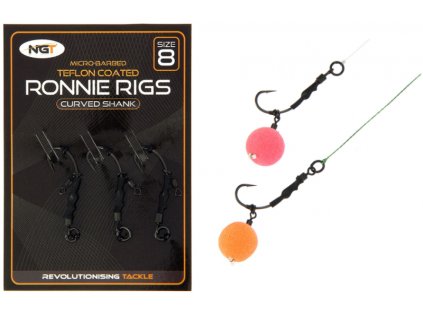 NGT Montáž Ronnie Rig & Teflon Hooks 3 pcs - Velikost Háčku 8