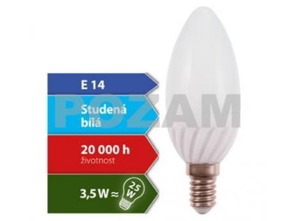 LED žárovka Svíčka E14 3,5W - 280lm; Studená bílá ( 4300K ), 270° Kapka-PZ-100026