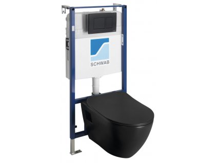 Sapho Závěsné WC PAULA s podomítkovou nádržkou a tlačítkem Schwab, černá mat TP325-51SM-SET5