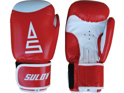 Box rukavice SULOV® kožené, červeno-biele (Box veľkosť 10oz)