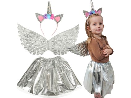 Kostium stroj karnawalowy przebranie jednorozec spodnica opaska srebrny 165075