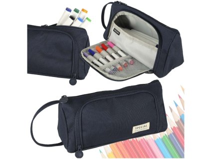 Piornik szkolny dwukomorowy saszetka kosmetyczka rozkladany 3w1 granatowy 175829