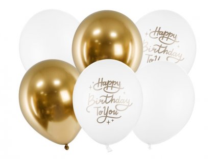 191053 kik kx4556 narozeninove balonky happy birthday to you zlate bile 30cm 6ks