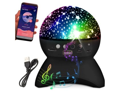 251441 projektor nocni svetlo hvezda bluetooth usb cerny