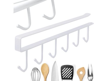 253964 kuchynsky zavesny stojan bily kov 6 hacku na nadobi hacky