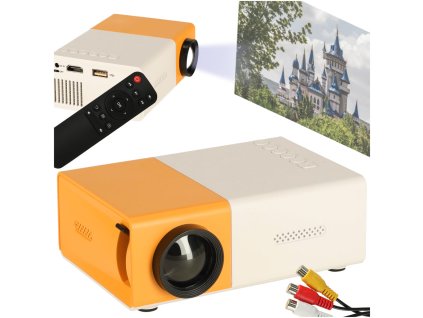 Mini projektor rzutnik przenosny LED TFT LCD 1920x1080 24 60 USB HDMI 12V bialo pomaranczowy 174198