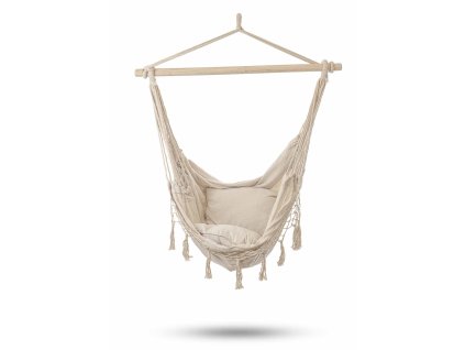 34517 kik kx7938 zavesne houpaci kreslo s trasnemi a polstari bezove