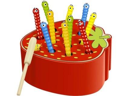 Kruzzel 22411 Dřevěná magnetická hra Lovení červíků jahoda