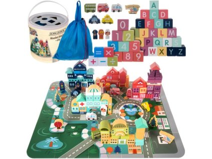 Kruzzel Dřevěné kostky - město 100 ks. 19159