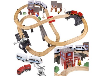 Kruzzel 22754 Dřevěná vláčkodráha na baterie 70 dílů, 480 cm