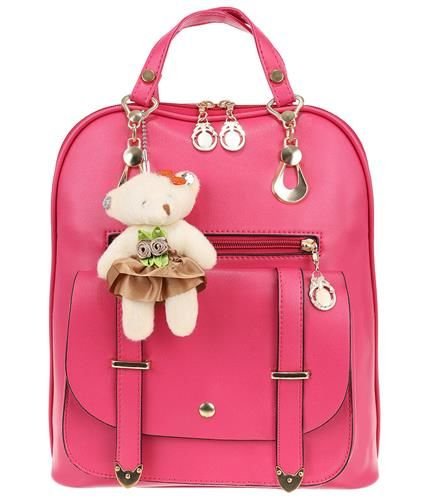 ISO Dámský batoh s klíčenkou medvídka růžová 9L, 9025