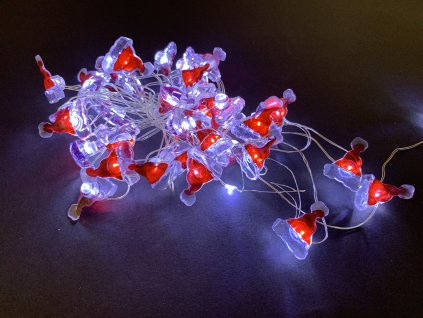 Vnitřní vánoční mini řetez - ve tvaru santovy čepice až 40 led na baterie (Osvětlení Studená bílá 2m - 20 led diod)