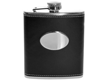 7oz Black PU Leather with Oval Plate