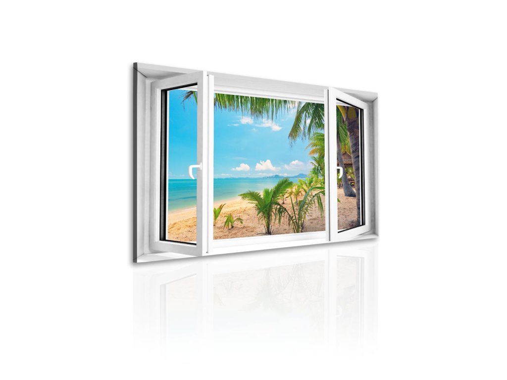 3D obraz okno na tropickou pláž