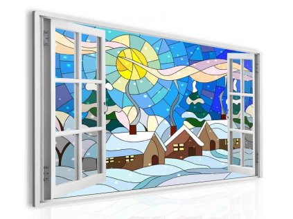 3D obraz okno zimní vitráž