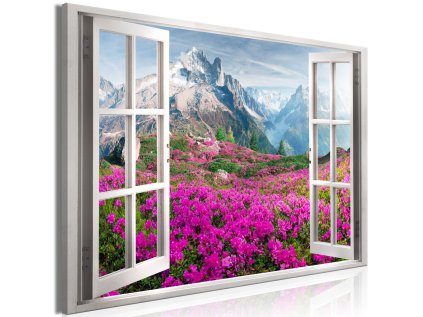 3D obraz okno alpské rododendrony