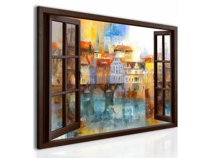 3D obraz okno pražské panorama