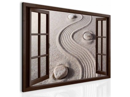 3D obraz okno stopy v písku