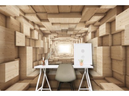 3D tapeta dřevěný tunel (Vel. (šířka x výška) 144 x 105 cm)