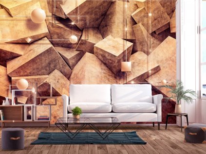 Samolepící 3D tapeta betonová skládanka brown