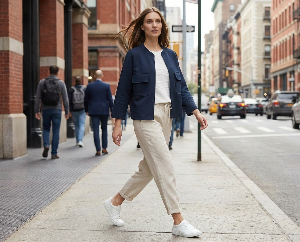 Dámsky tmavomodrý kardigán v štýle saka BROADWAY NYC FASHION – NAVY BLUE