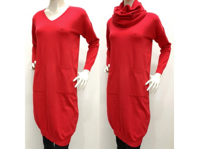 Dámske červené šaty s nákrčníkom