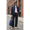 Dámske nohavice s elastickým pásom a ozdobným švom BROADWAY NYC FASHION REGULAR FIT NAVY BLUE