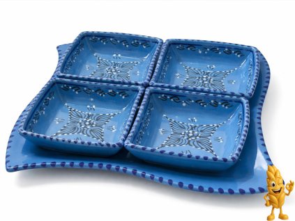 Servírovací sada tuniská keramická (4 misky s podnosem), Ručně vyráběná