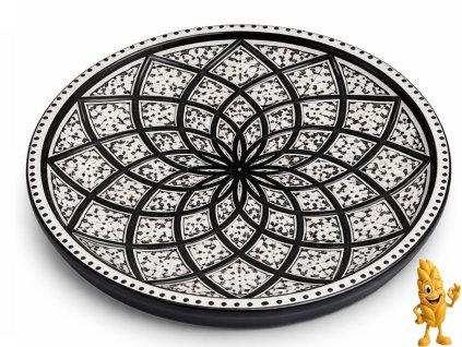 Servírovací talíř tuniský keramický kulatý Černý, Ručně vyráběný