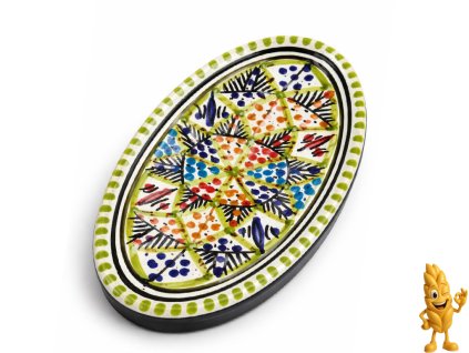 Oválný servírovací talíř tuniský keramický, Ručně vyráběný Zelený