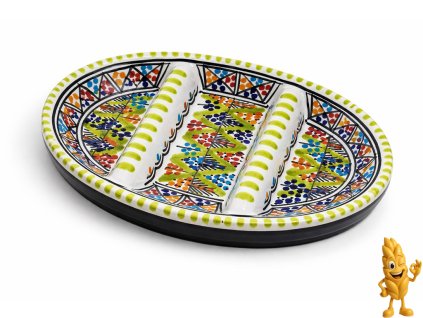 Oválný dělený servírovací talíř tuniský keramický, Ručně vyráběný