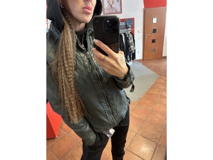 Kožená bunda 011 - černá s kapucí