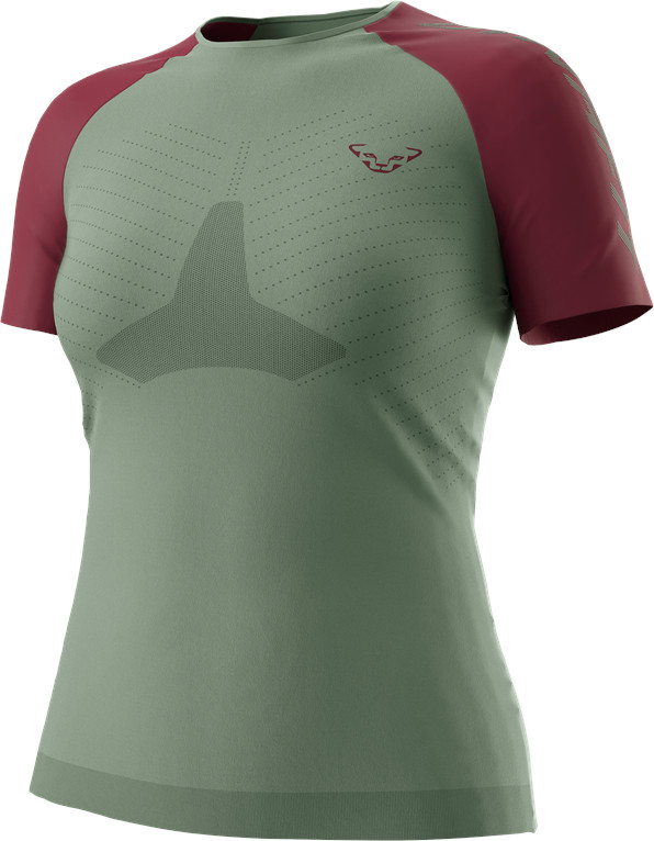 Triko Dynafit Ultra S-Tech W S/S TEE sage 2025 Barva: zelená / vínová, Velikost: M / L